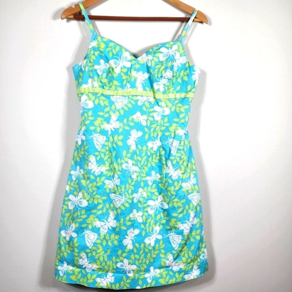 Lilly Pulitzer Vintage Air Show Butterfly Blue Lined Dress Size 6